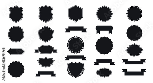 Set of blank emblems and badges with banners and shields in various shapes vector illustration