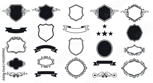 Collection of blank vintage badges and frames with decorative elements vector illustration