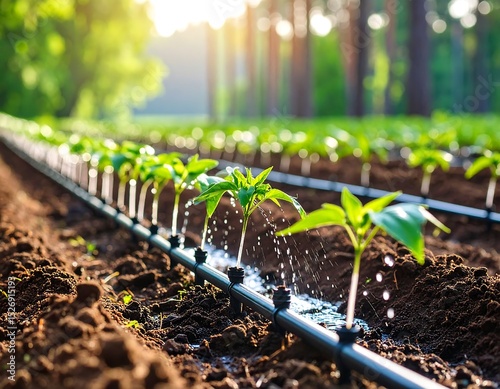 Young plants irrigated