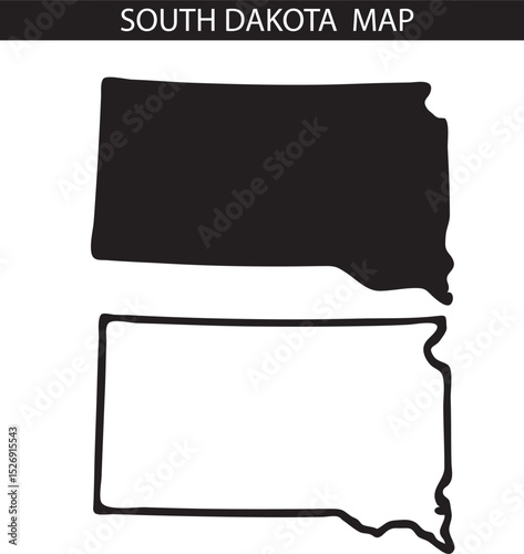 South Dakota Map Vector Outline and Fill Silhouette