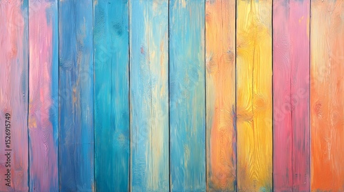 Colorful wooden wall painted in vibrant rainbow colors, creating an artistic and eye-catching background ideal for product display, e-commerce presentations, and digital marketing visuals photo
