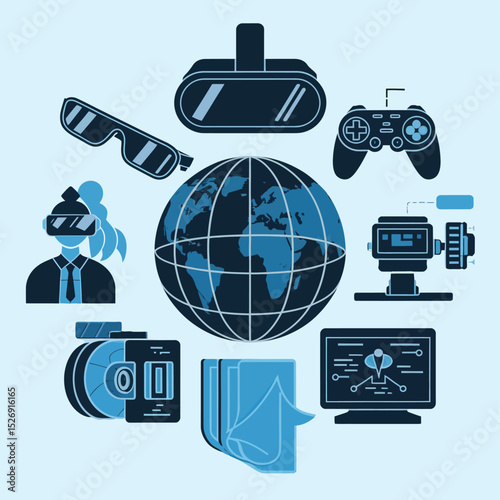 vector icons info graph illustrating VR and mixed reality VR Headset Icon  

