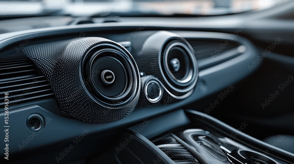 Fototapeta premium Car audio system delivering high fidelity sound, transforming driving experience with cutting edge acoustic performance and sleek dashboard design