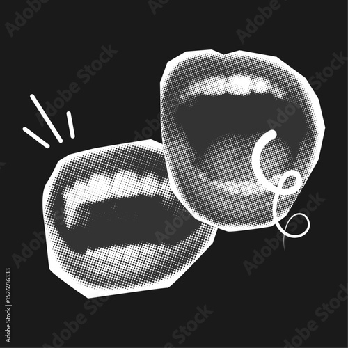 Female mouths halftone collage elements for mixed media design,cutout elements for collage design