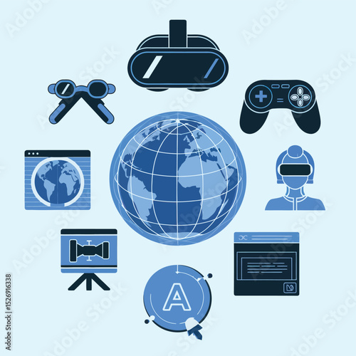 vector icons info graph illustrating VR and mixed reality VR Headset Icon  
