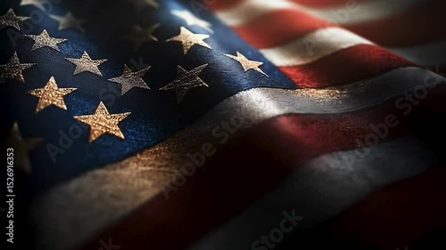American Flag in the Wind: A captivating close-up of the American flag, its stars and stripes rippling gently in the wind. The texture of the fabric adds a sense of history and reverence.