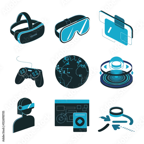 vector icons info graph illustrating VR and mixed reality VR Headset Icon  
