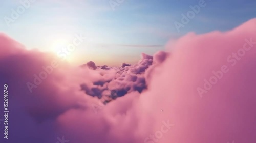 Above the Clouds Sunset Sky, Pink and Purple Cloudscape, Aerial View, 4K, Timelapse. Clouds,Sunset