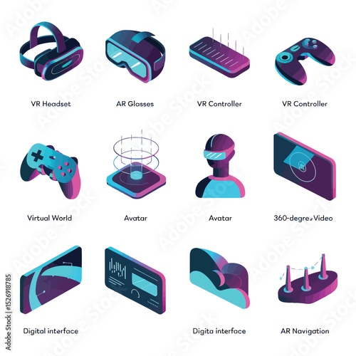 vector icons info graph illustrating VR and mixed reality VR Headset Icon  
