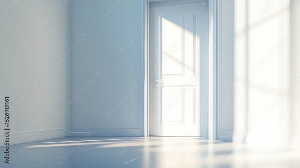 Fototapeta premium Sunlight streaming through open door in minimalist room