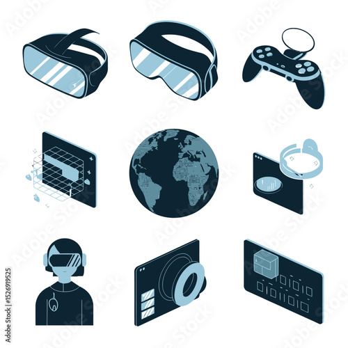 vector icons info graph illustrating VR and mixed reality VR Headset Icon  
