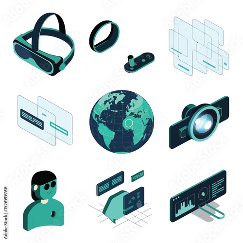 vector icons info graph illustrating VR and mixed reality VR Headset Icon  
