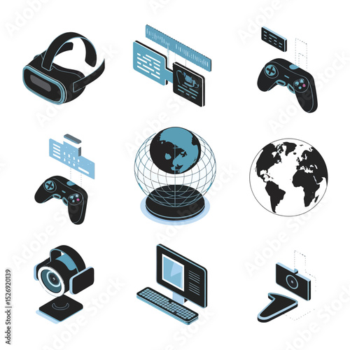 vector icons info graph illustrating VR and mixed reality VR Headset Icon  
