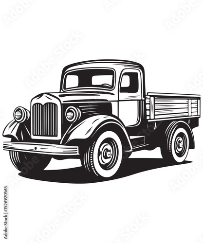 Classic Hauler Vintage Pickup Emblem Retro Rides Black Truck Icon, Old pickup Truck Vector Art and Illustration