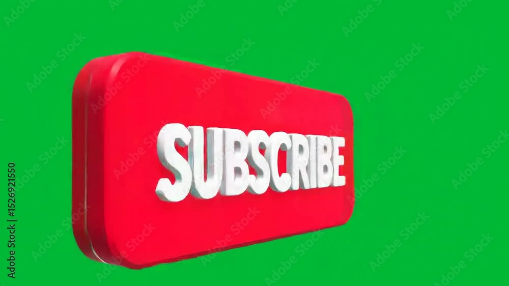 A Red Subscribe Button Over Green Screen Background, Ideal for Video Editing.