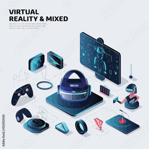 vector icons info graph illustrating VR and mixed reality VR Headset Icon  
