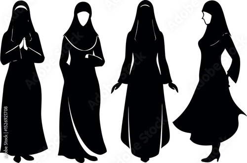 Four variations of a niqab silhouette representing modest Islamic fashion attire