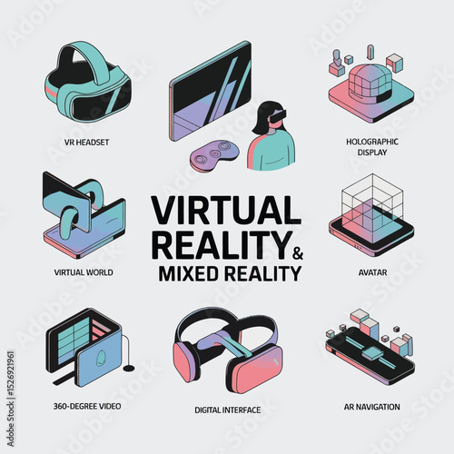 vector icons info graph illustrating VR and mixed reality VR Headset Icon  
