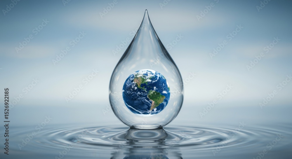 Obraz premium World Water Day: Earth's Precious Drop - A single water drop encloses our planet, symbolizing water conservation, environmental protection, sustainable resources, global responsibility