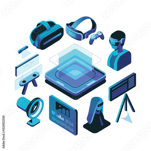 vector icons info graph illustrating VR and mixed reality VR Headset Icon  
