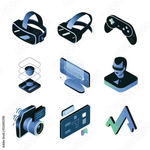 vector icons info graph illustrating VR and mixed reality VR Headset Icon  
