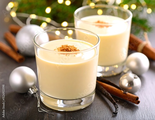 Festive eggnog in glasses