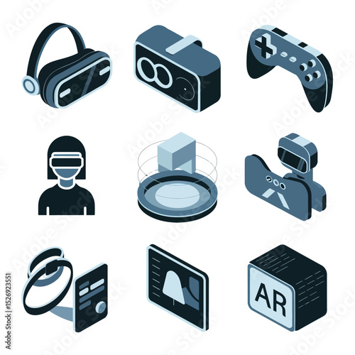 vector icons info graph illustrating VR and mixed reality VR Headset Icon  
