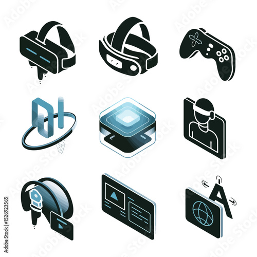 vector icons info graph illustrating VR and mixed reality VR Headset Icon  
