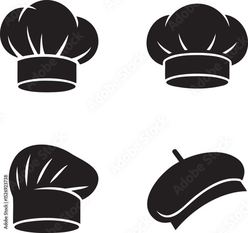 Chef Hats silhouette set vector illustration isolated On Transparent Background