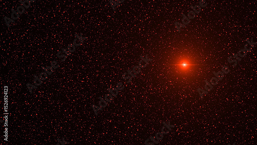Crimson Starfield A Distant Sun Illuminates a Swarm of Red Specks in the Vast Darkness of Space bright red star
