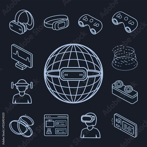 vector icons info graph illustrating VR and mixed reality VR Headset Icon  
