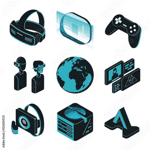 vector icons info graph illustrating VR and mixed reality VR Headset Icon  
