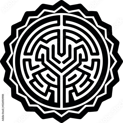 abstract maze or labyrinth Badge vector silhouette on a transparent background