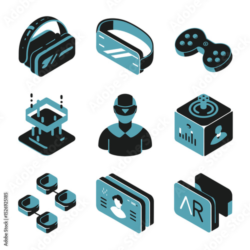 vector icons info graph illustrating VR and mixed reality VR Headset Icon  
