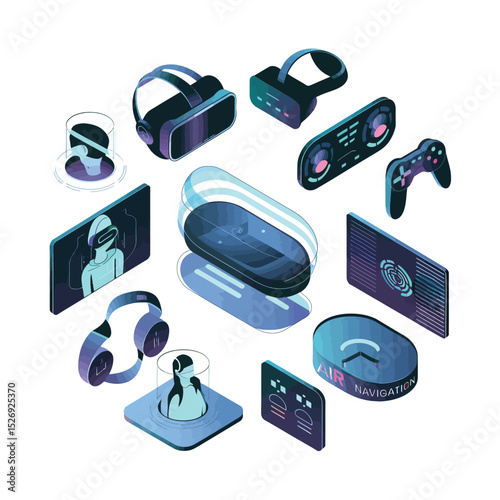 vector icons info graph illustrating VR and mixed reality VR Headset Icon  
