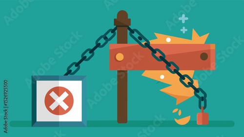 A sign depicting a broken chain representing the cycle of poverty and the need for food aid to break it.. Vector illustration