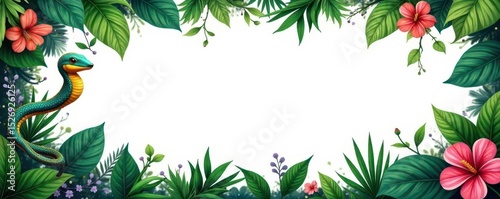 Twisted liana vine, jungle border, white background, element, wilderness