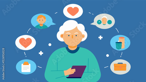 The therapy session highlighted the importance of staying socially active and connecting with others in maintaining overall brain health. The elderly person learned about local. Vector illustration
