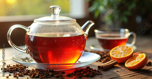 Wallpaper Mural A close-up, high-resolution stock photo of freshly brewed Rooibos tea in a glass teapot, perfect for marketing health-conscious beverages and organic tea brands. Torontodigital.ca