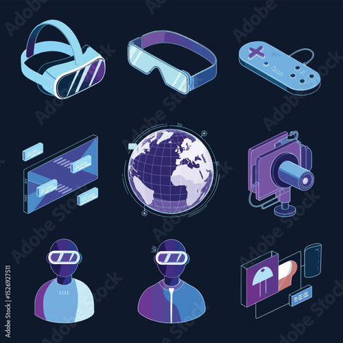 vector icons info graph illustrating VR and mixed reality VR Headset Icon  

