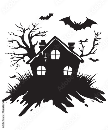 Halloween Haunted House Silhouette Art, Halloween Spooky Hunted House Silhouette Extravaganza
