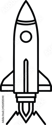 A single isolated flat design vector-style icon of a rocket launching upward, symbolizing startup, innovation, and success.
