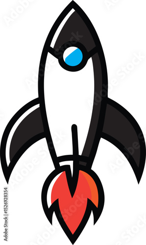 A single isolated flat design vector-style icon of a rocket launching upward, symbolizing startup, innovation, and success.