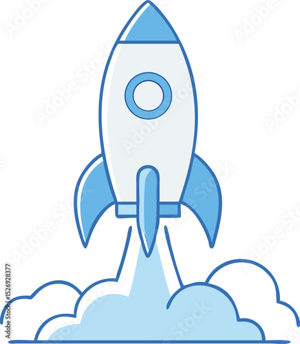 A single isolated flat design vector-style icon of a rocket launching upward, symbolizing startup, innovation, and success.