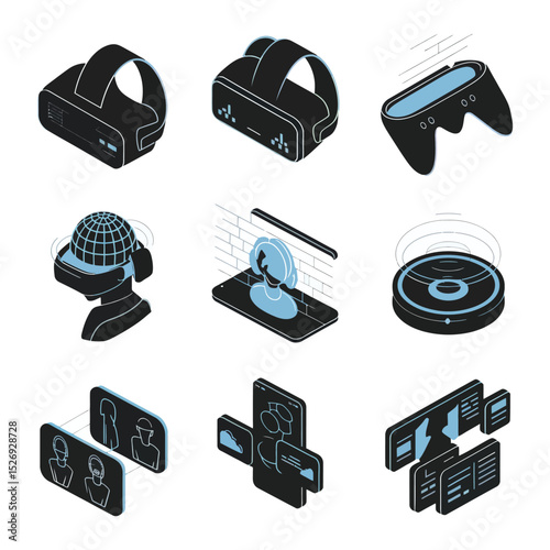 vector icons info graph illustrating VR and mixed reality VR Headset Icon  
