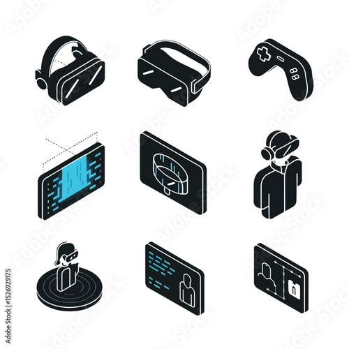 vector icons info graph illustrating VR and mixed reality VR Headset Icon  
