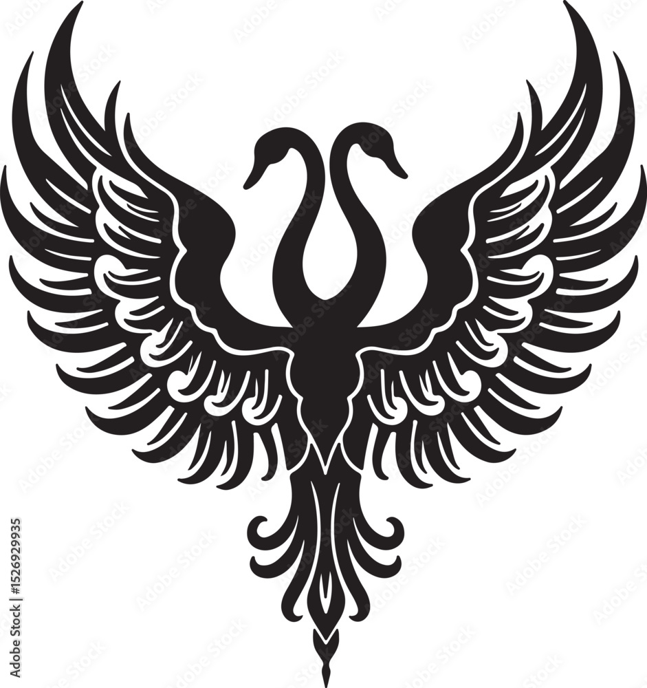 Fototapeta premium Tribal eagle wing tattoo design vector illustration with symbolic heraldic feather elements