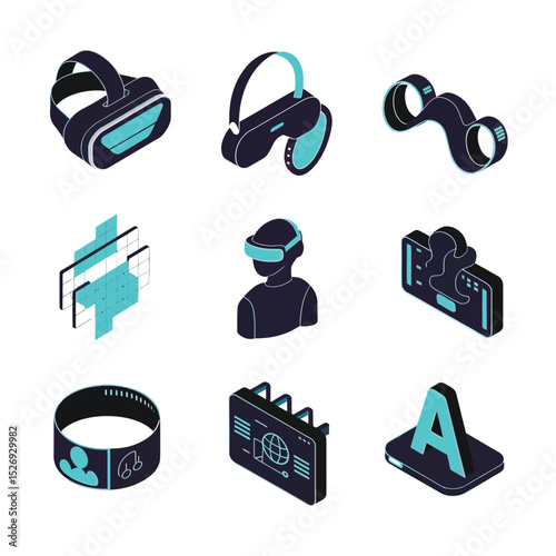 vector icons info graph illustrating VR and mixed reality VR Headset Icon  

