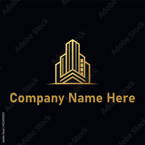  Gold real estate logo with a high-rise and house outline