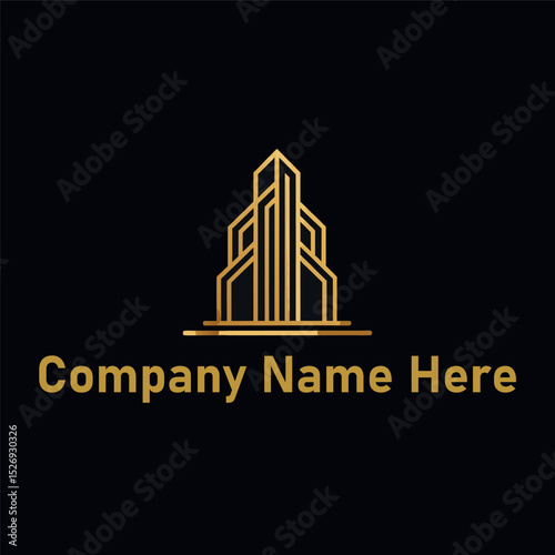  Gold real estate logo with a high-rise and house outline